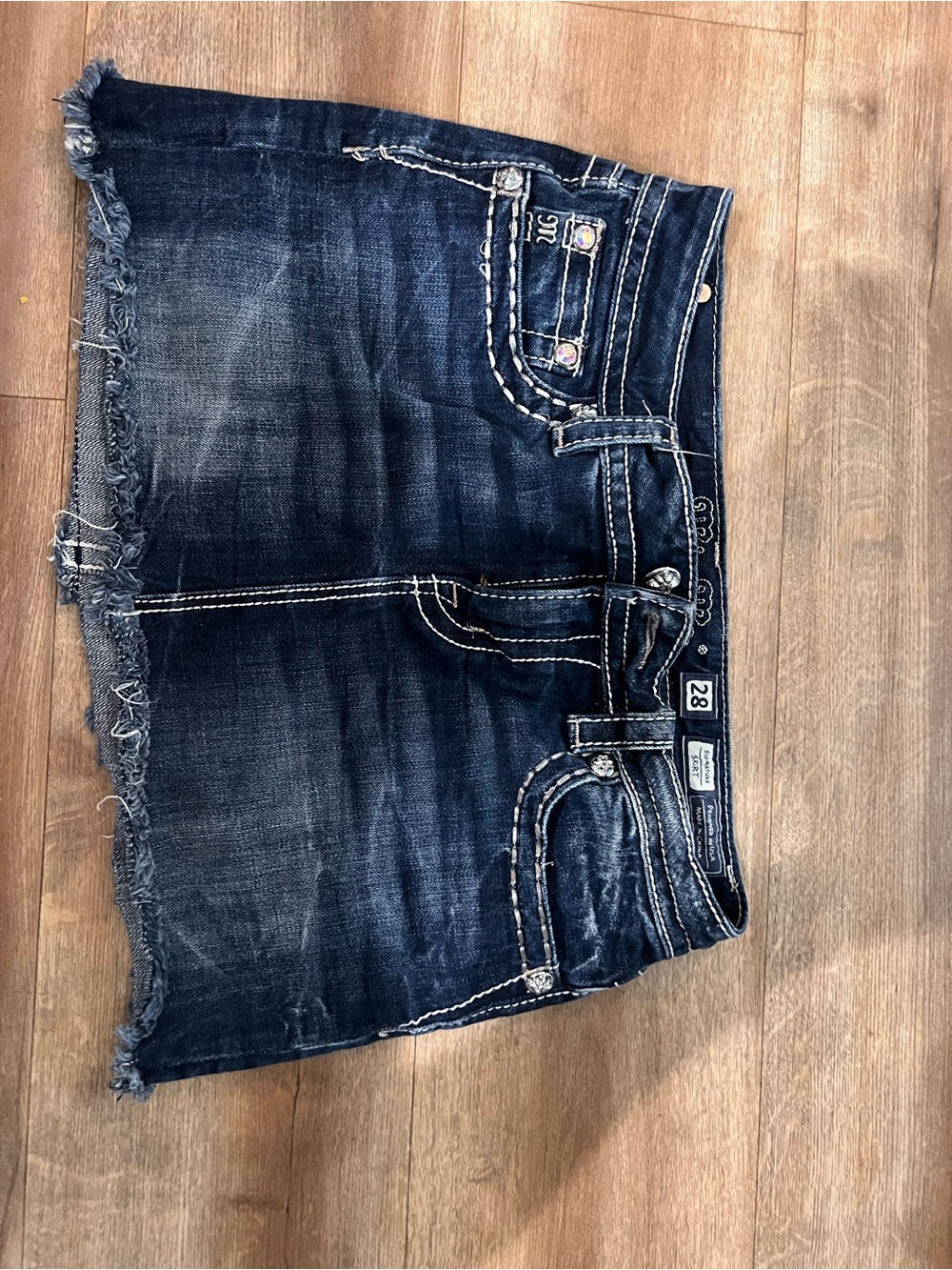 Miss Me Dark Blue Embroidered Denim Waistband